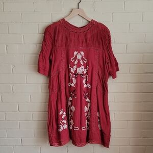 NWT Free People Perfectly Victorian Embroidered Red Mini Dress Size Small